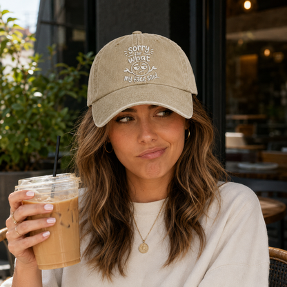 Sorry What My Face Said Washed Cap - Washed Cap - side view