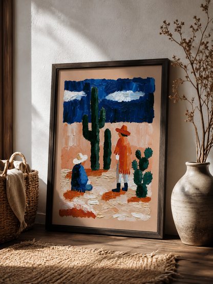 Affiche Western Mexicain - Wall Art Decor - alternate angle - southwestern desert art print, cobalt desert wall decor