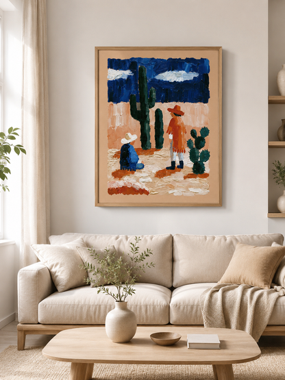Affiche Western Mexicain - Wall Art Decor - detail view - southwestern desert art print, cobalt desert wall decor
