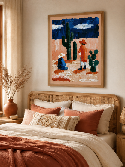 Affiche Western Mexicain - Wall Art Decor - lifestyle shot - southwestern desert art print, cobalt desert wall decor