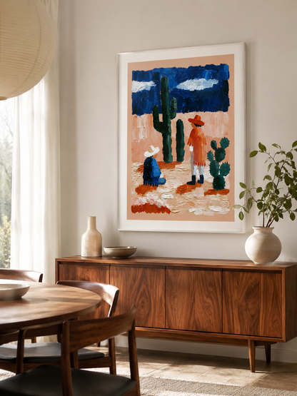 Affiche Western Mexicain - Wall Art Decor - alternate angle - southwestern desert art print, cobalt desert wall decor