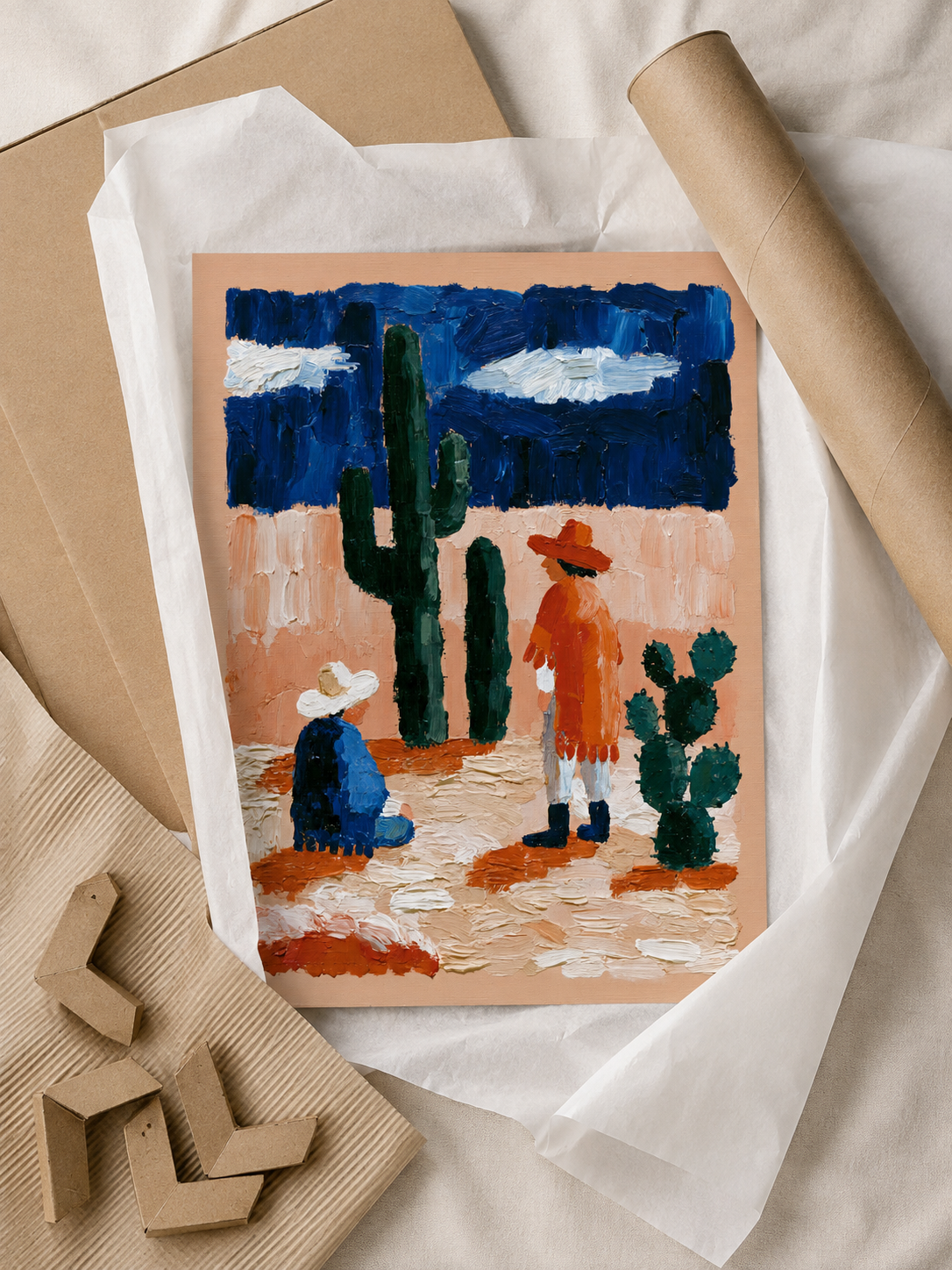 Affiche Western Mexicain - Wall Art Decor - lifestyle shot - southwestern desert art print, cobalt desert wall decor