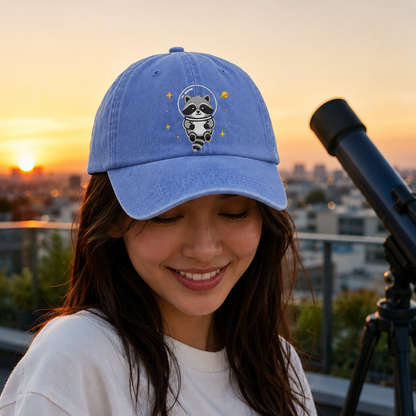 Space Raccoon Embroidered Washed Cap - Washed Cap - detail