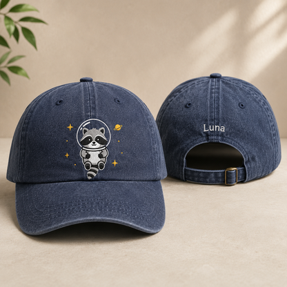 Space Raccoon Embroidered Washed Cap - Washed Cap - front view