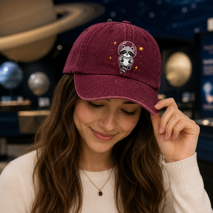 Space Raccoon Embroidered Washed Cap - Washed Cap - side view