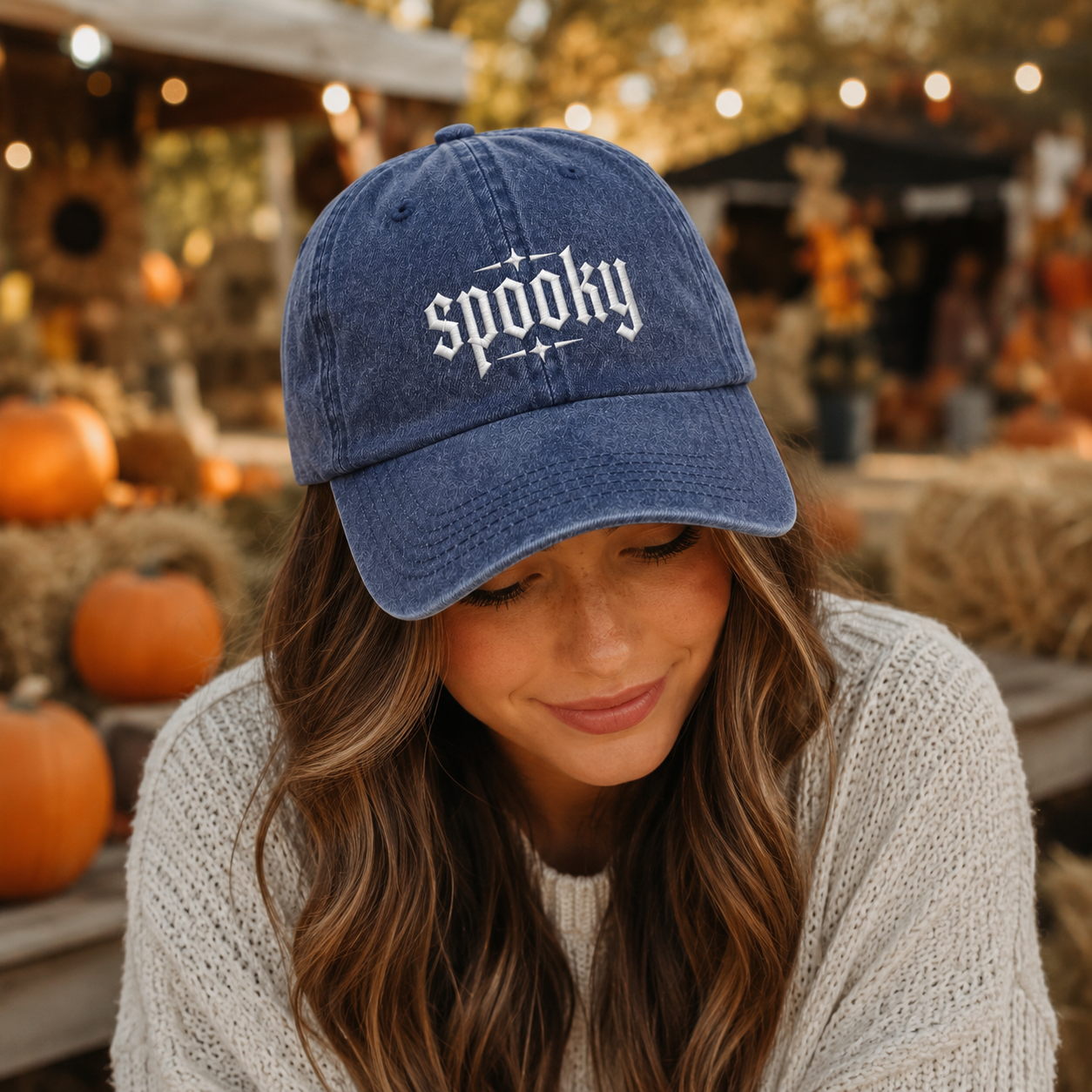 Spooky Embroidered Washed Cap - Washed Cap - side view