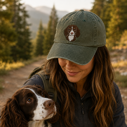Springer Spaniel Portrait Washed Cap - Washed Cap - detail