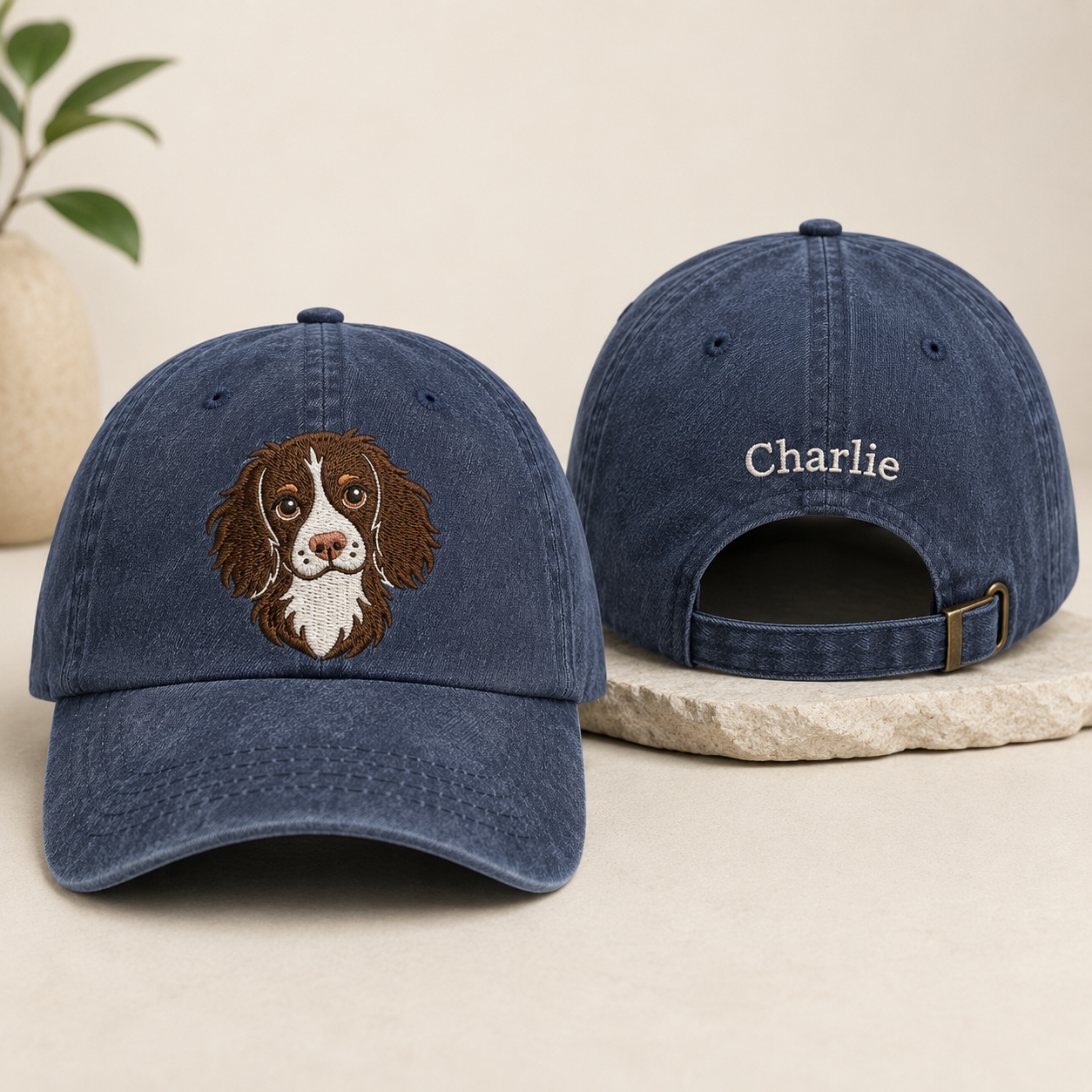 Springer Spaniel Portrait Washed Cap - Washed Cap - front view