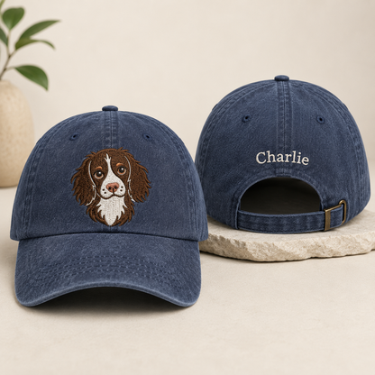Springer Spaniel Portrait Washed Cap - Washed Cap - front view