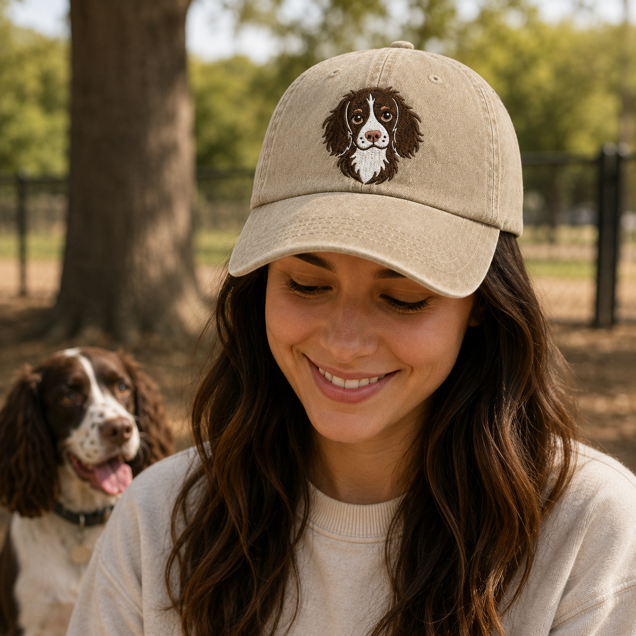 Springer Spaniel Portrait Washed Cap - Washed Cap - side view