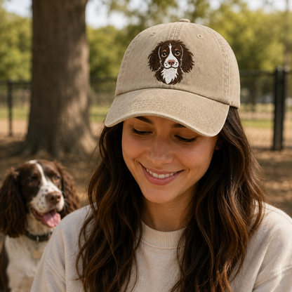 Springer Spaniel Portrait Washed Cap - Washed Cap - side view
