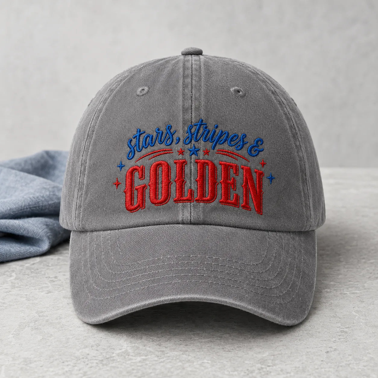 Stars Stripes Golden Patriotic Washed Cap - washed cap - detail