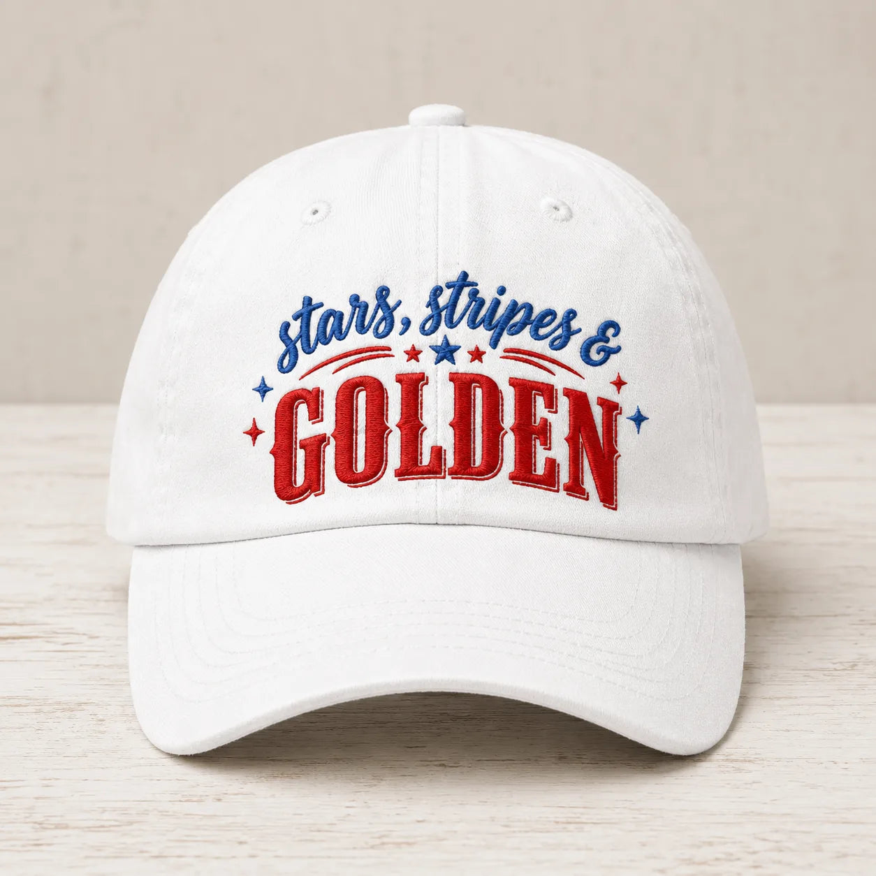 Stars Stripes Golden Patriotic Washed Cap - washed cap - front view