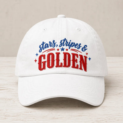 Stars Stripes Golden Patriotic Washed Cap - washed cap - front view