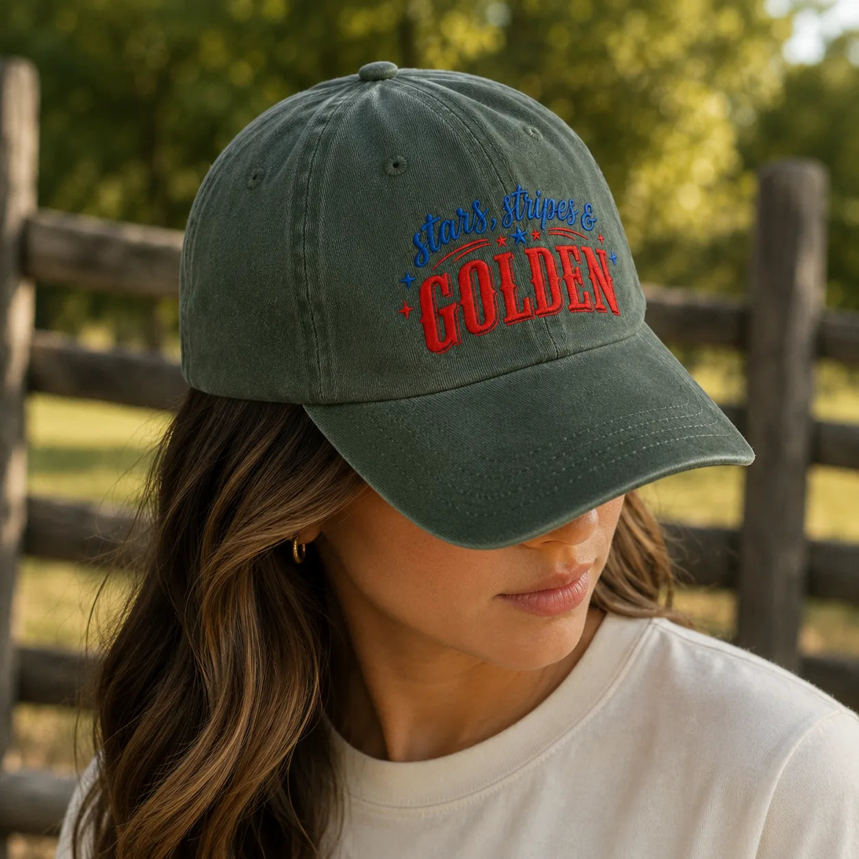 Stars Stripes Golden Patriotic Washed Cap - washed cap - styled