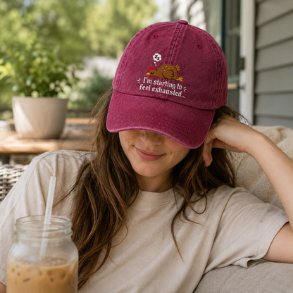 Starting To Feel Exhausted Embroidered Washed Cap - Washed Cap - detail