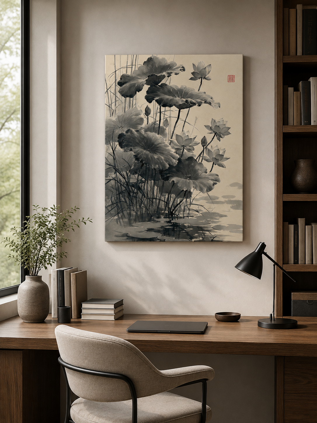 Loto Sumi-e Póster - Wall Art Decor - packaging - sumi e lotus poster, japanese lotus wall art
