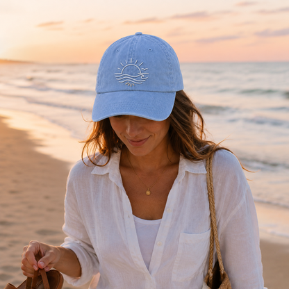 Sunset Waves Embroidered Washed Cap - Washed Cap - alternate angle