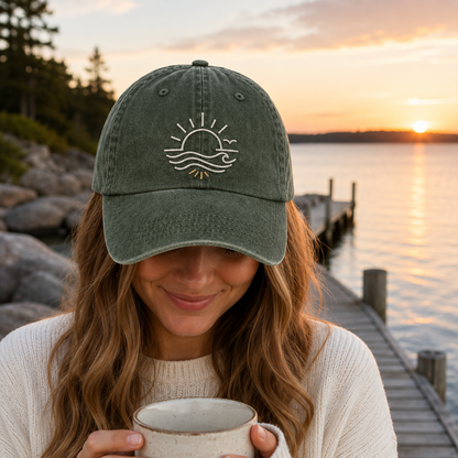 Sunset Waves Embroidered Washed Cap - Washed Cap - detail