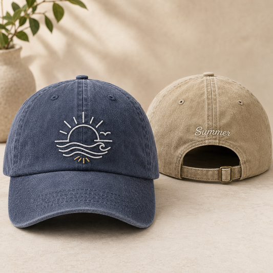 Sunset Waves Embroidered Washed Cap - Washed Cap - front view