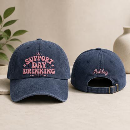 Support Day Drinking Embroidered Washed Cap - Washed Cap - front view