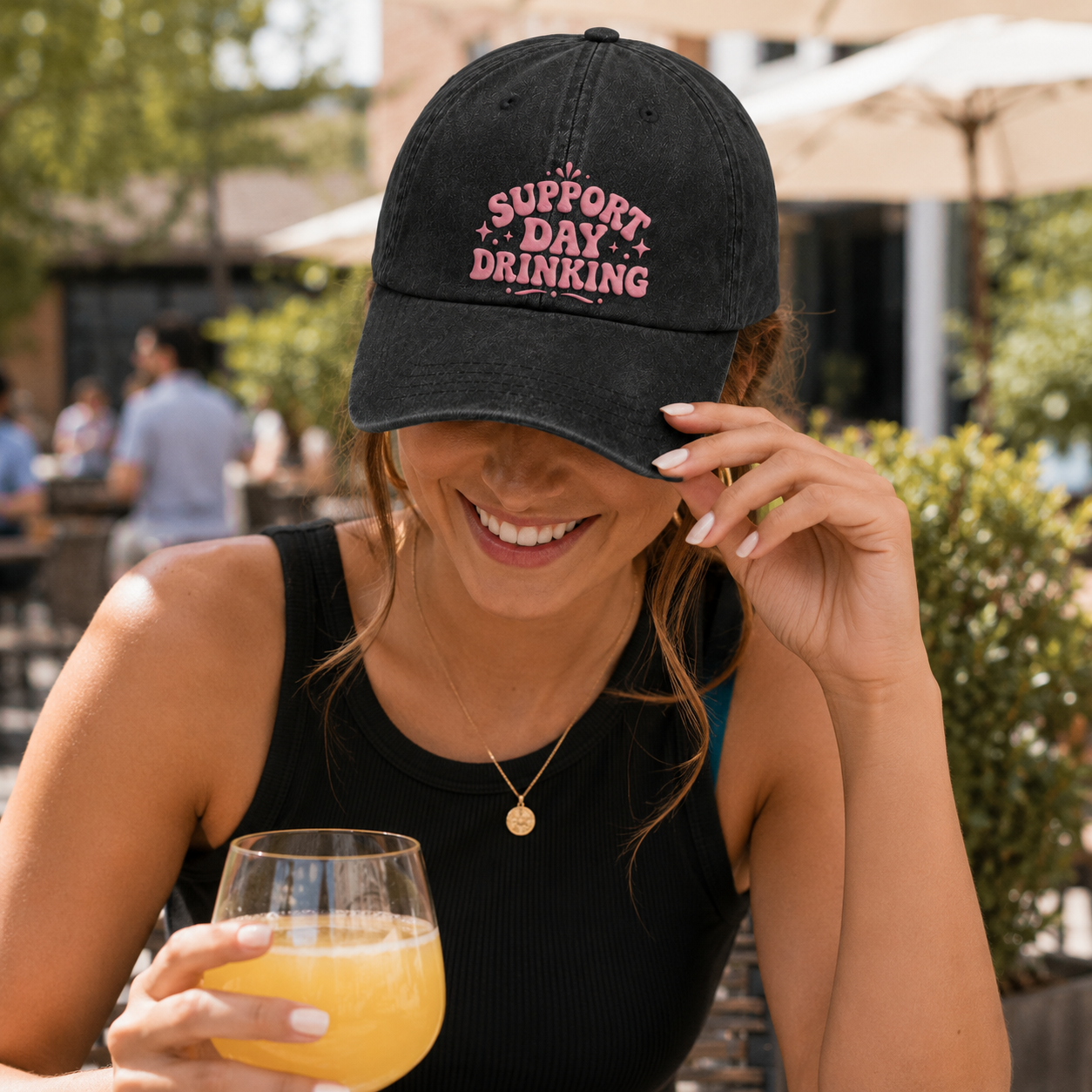 Support Day Drinking Embroidered Washed Cap - Washed Cap - side view