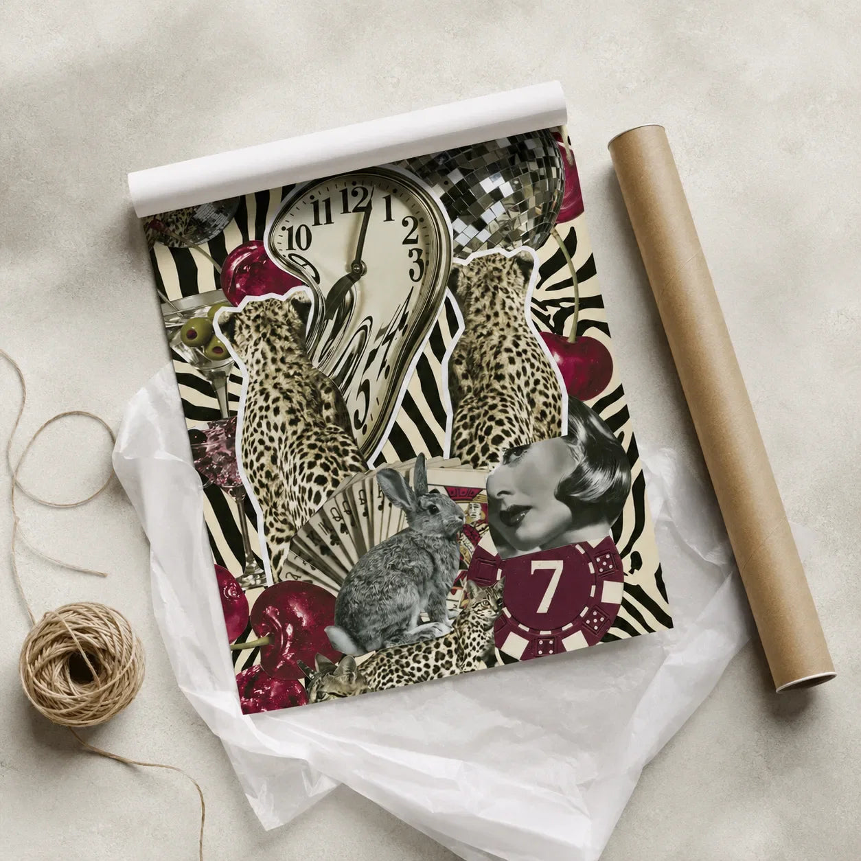 Surreal Leopard Casino Collage Wall Art Decor - Wall Art Decor - back view