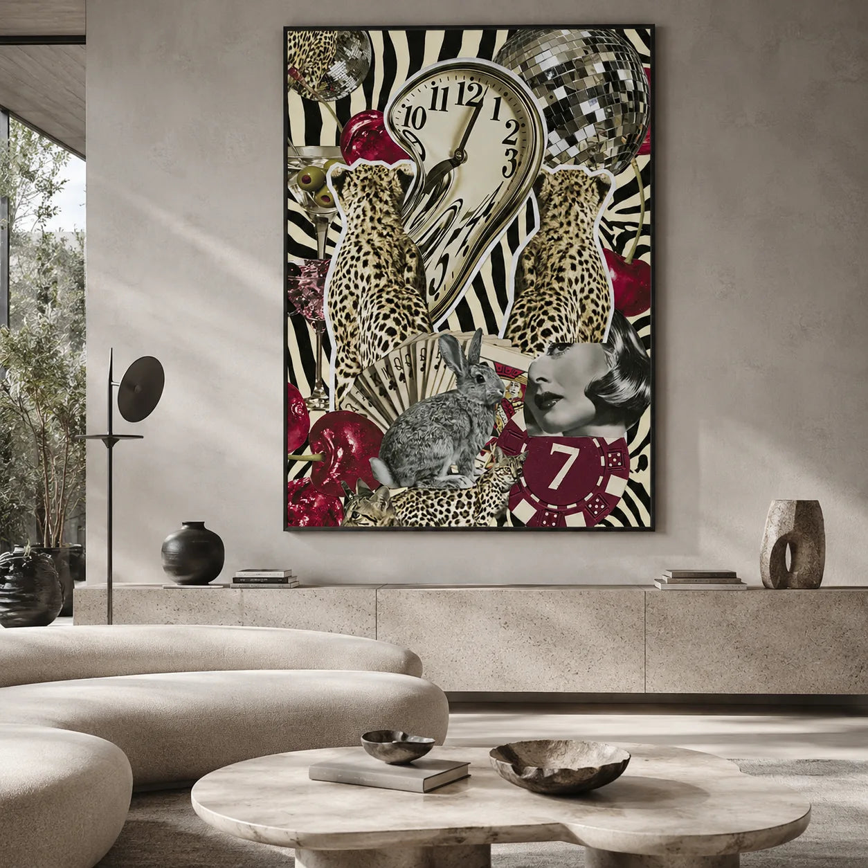 Surreal Leopard Casino Collage Wall Art Decor - Wall Art Decor - close up