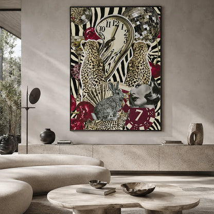 Surreal Leopard Casino Collage Wall Art Decor - Wall Art Decor - close up