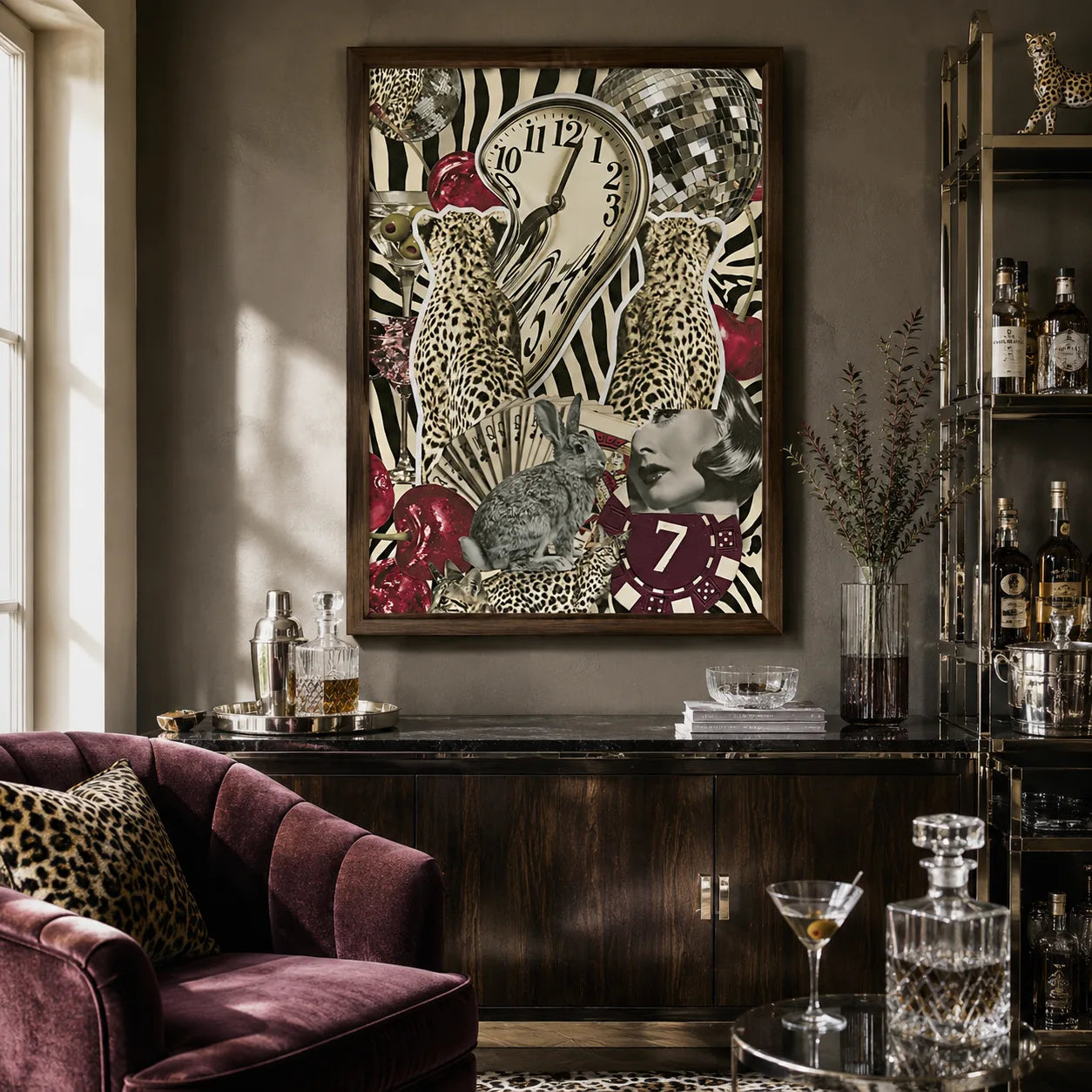 Surreal Leopard Casino Collage Wall Art Decor - Wall Art Decor - detail