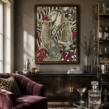 Surreal Leopard Casino Collage Wall Art Decor - Wall Art Decor - detail