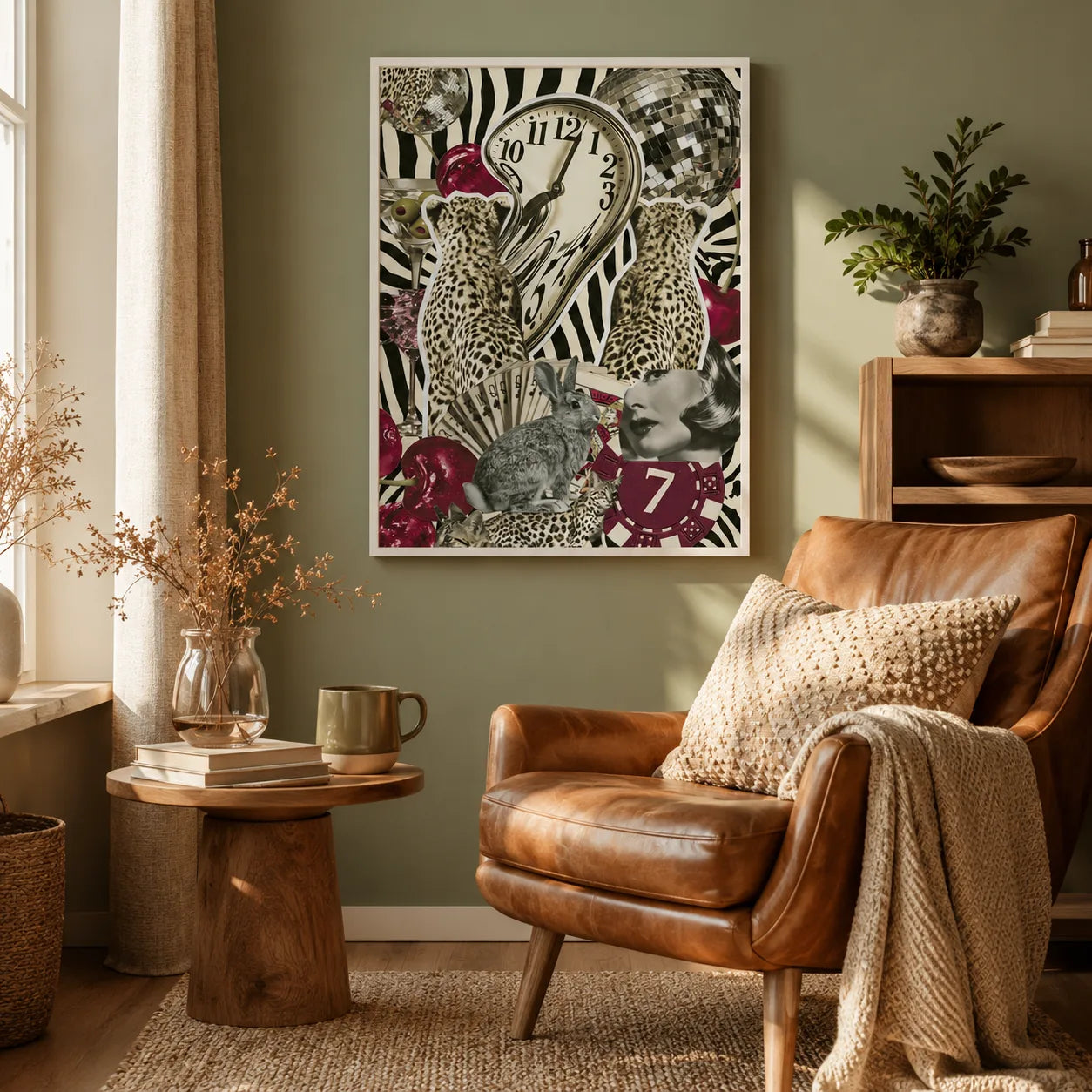 Surreal Leopard Casino Collage Wall Art Decor - Wall Art Decor - in use