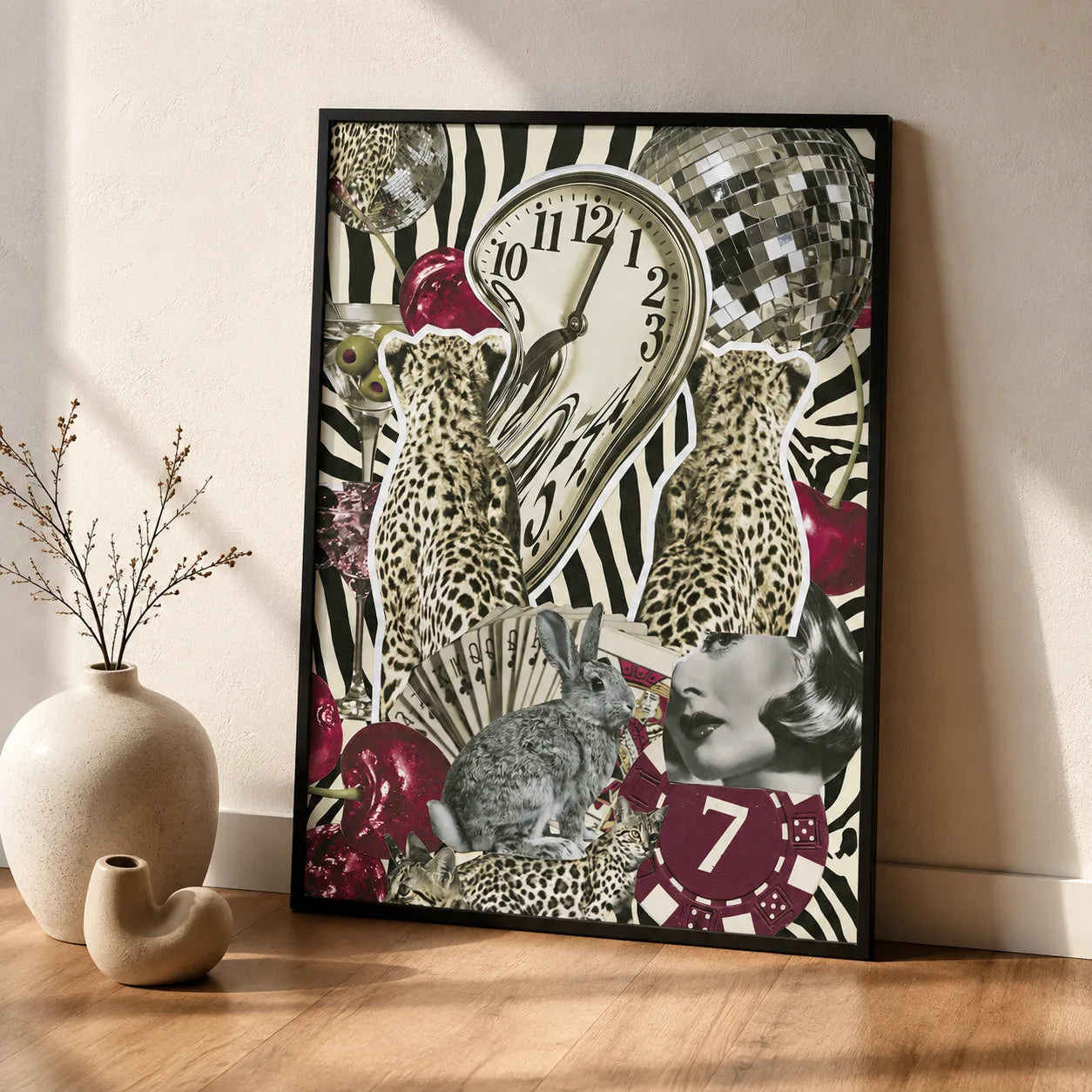 Surreal Leopard Casino Collage Wall Art Decor - Wall Art Decor - side view