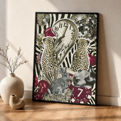 Surreal Leopard Casino Collage Wall Art Decor - Wall Art Decor - side view