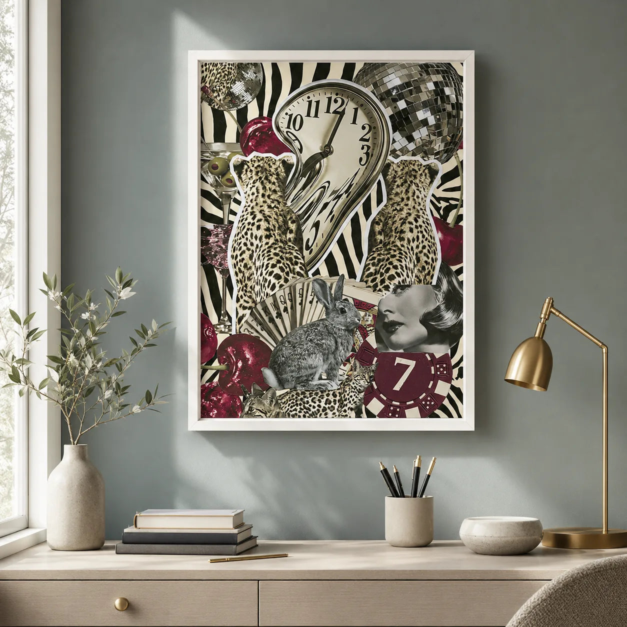 Surreal Leopard Casino Collage Wall Art Decor - Wall Art Decor - styled