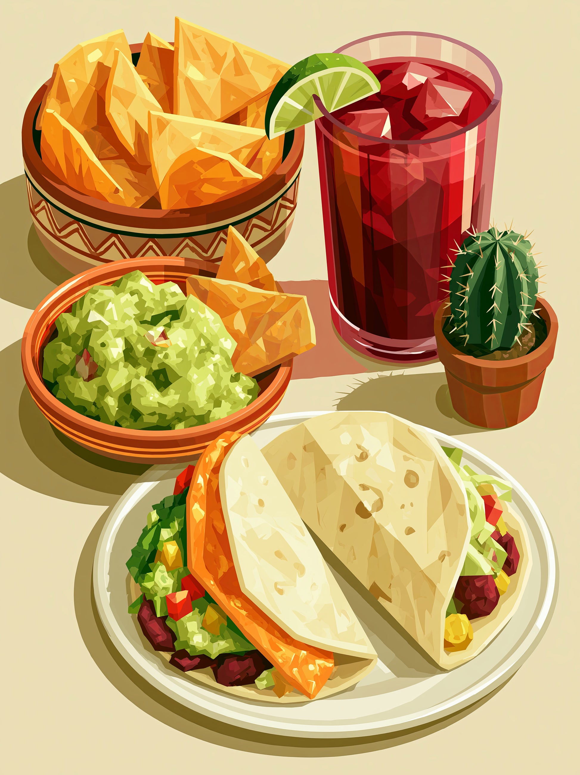 Tacos Mexicanos Póster - Wall Art Decor - front view - taco kitchen wall art, mexican food poster