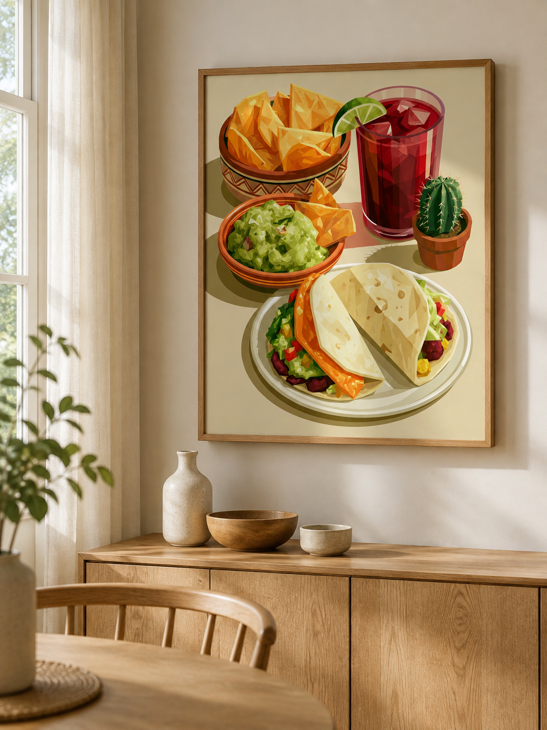 Tacos Mexicanos Póster - Wall Art Decor - lifestyle shot - taco kitchen wall art, mexican food poster