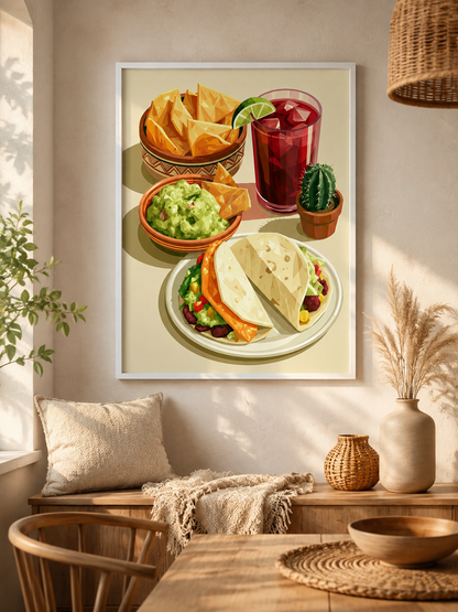 Tacos Mexicanos Póster - Wall Art Decor - alternate angle - taco kitchen wall art, mexican food poster