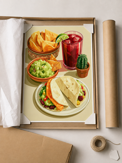 Tacos Mexicanos Póster - Wall Art Decor - lifestyle shot - taco kitchen wall art, mexican food poster