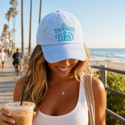Tanned And Tipsy Embroidered Washed Cap - Washed Cap - alternate angle