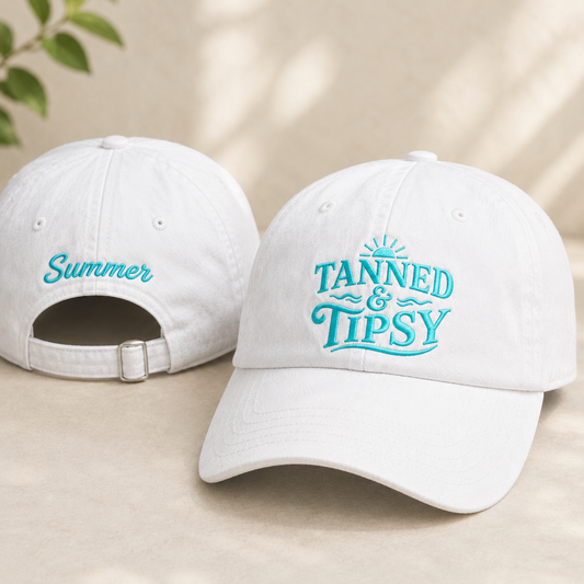 Tanned And Tipsy Embroidered Washed Cap - Washed Cap - front view