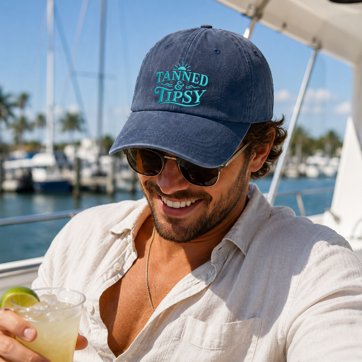 Tanned And Tipsy Embroidered Washed Cap - Washed Cap - lifestyle