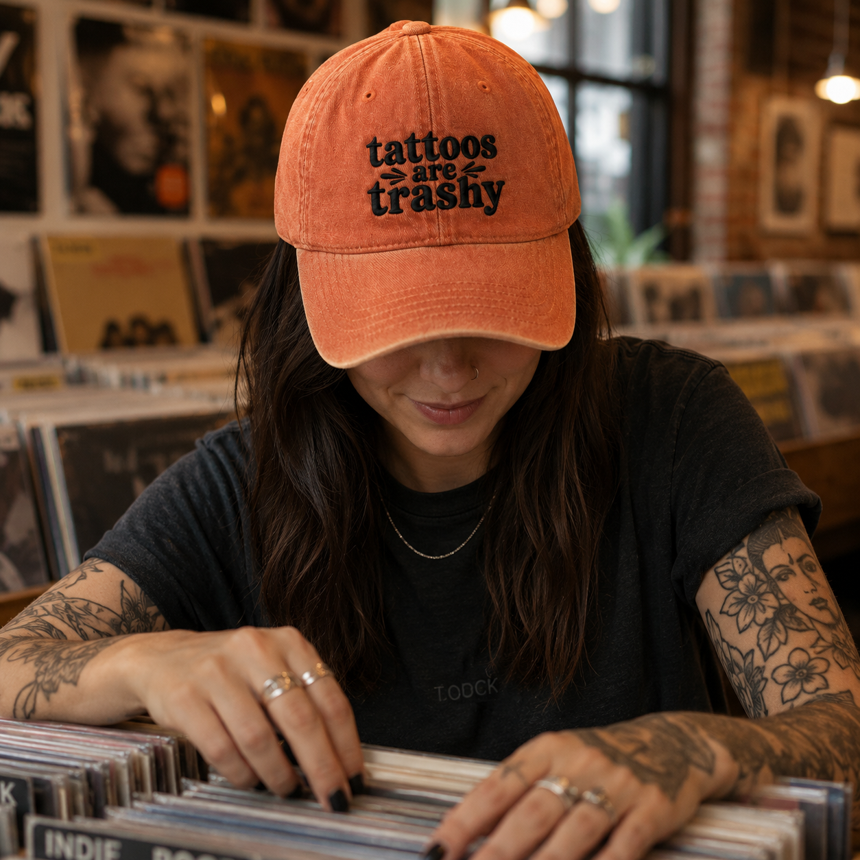 Tattoos Are Trashy Embroidered Washed Cap - Washed Cap - alternate angle