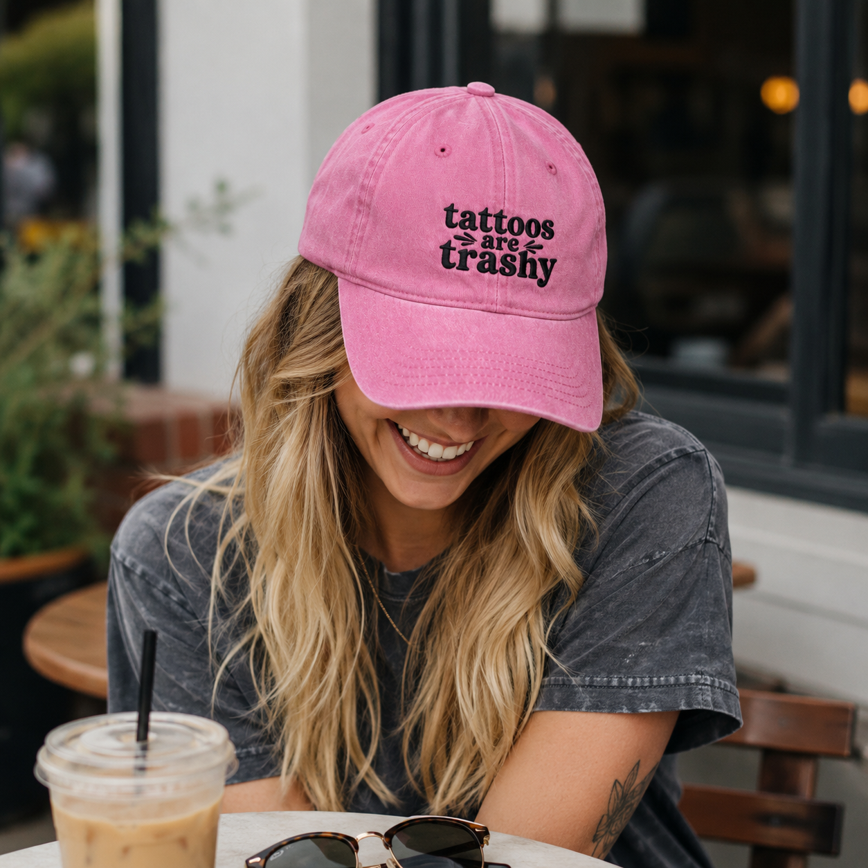 Tattoos Are Trashy Embroidered Washed Cap - Washed Cap - detail