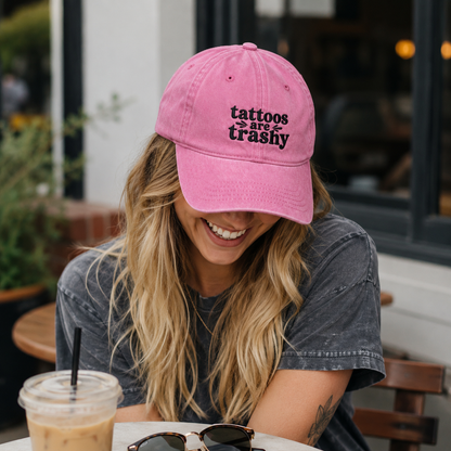 Tattoos Are Trashy Embroidered Washed Cap - Washed Cap - detail