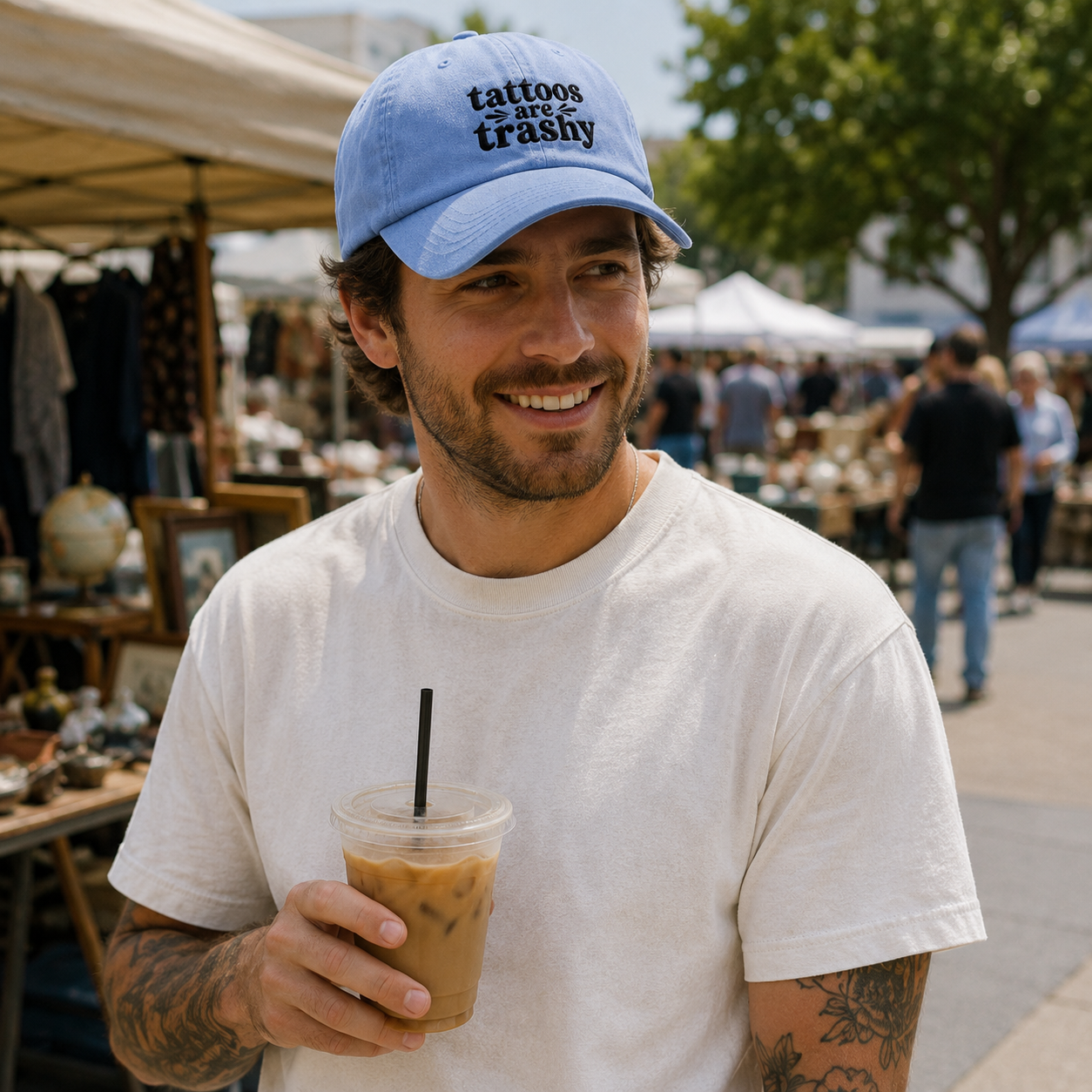 Tattoos Are Trashy Embroidered Washed Cap - Washed Cap - lifestyle