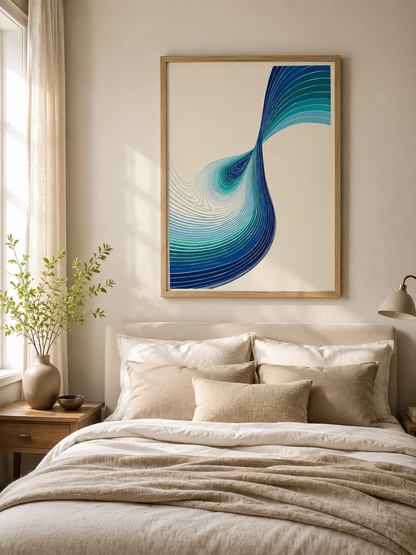 Bleu Turquoise Déco Murale - Wall Art Decor - lifestyle shot - teal abstract wall art, blue geometric poster