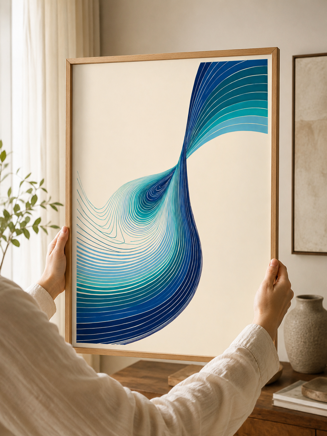 Bleu Turquoise Déco Murale - Wall Art Decor - front view - teal abstract wall art, blue geometric poster