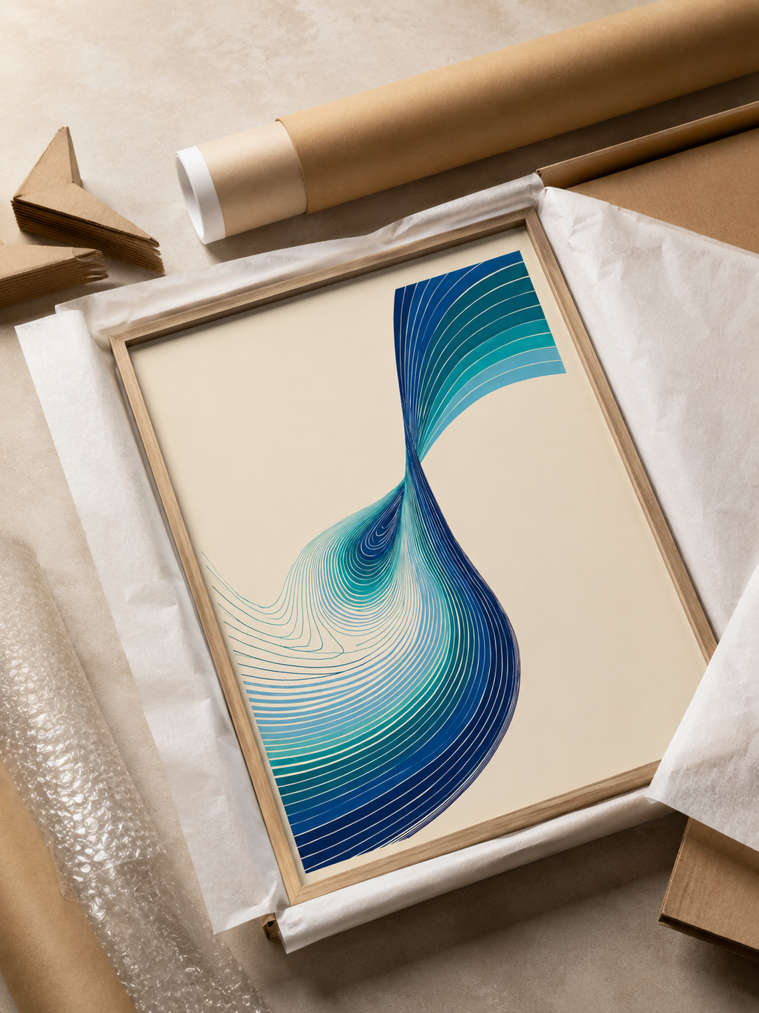 Bleu Turquoise Déco Murale - Wall Art Decor - lifestyle shot - teal abstract wall art, blue geometric poster