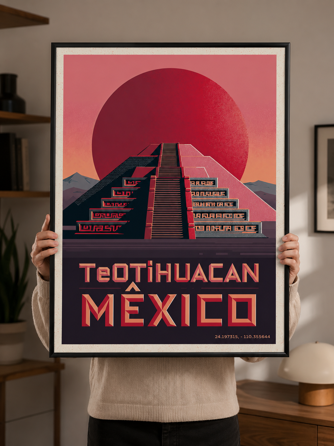 Teotihuacan Mexiko Poster - Wall Art Decor - detail view - teotihuacan mexico poster, mexico travel wall art